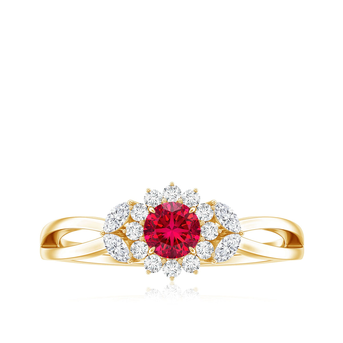 Certified Lab Grown Ruby Diamond Flower Engagement Ring for Women