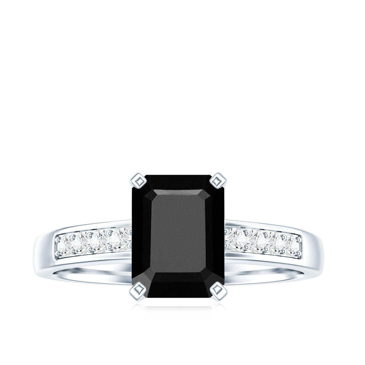 1.6 Carat Emerald Cut Lab Grown Black Diamond Solitaire Engagement Ring with White Diamond