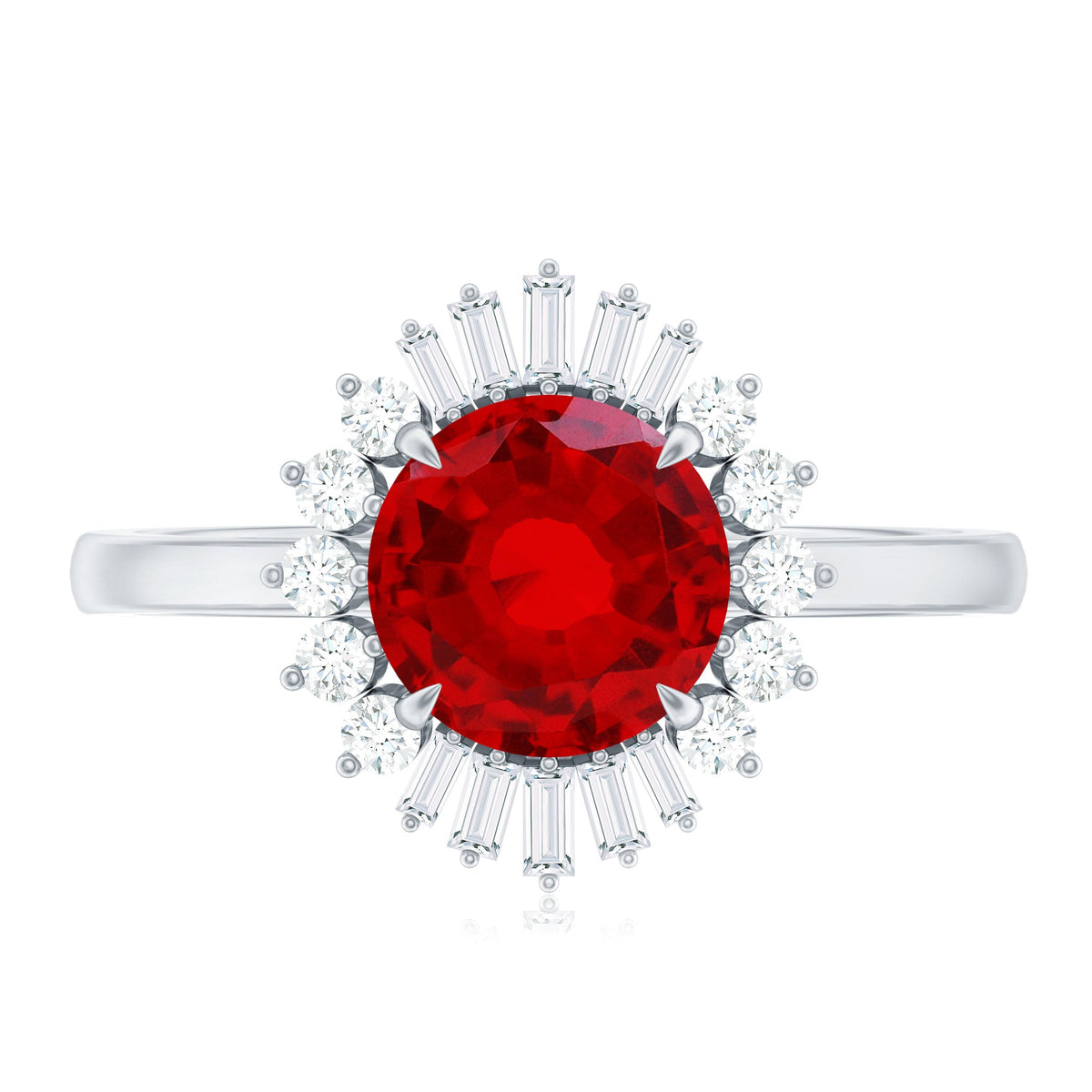 Round Lab Created Ruby and Diamond Halo Engagement Ring