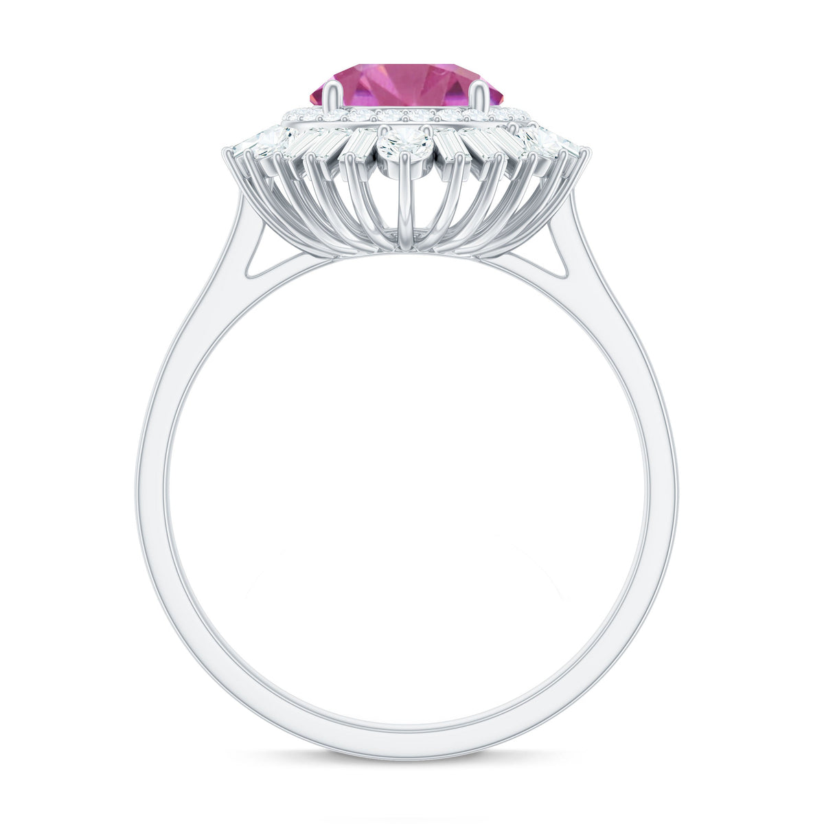 1.2 Carat Round Pink Tourmaline Cocktail Ring with Moissanite Double Halo
