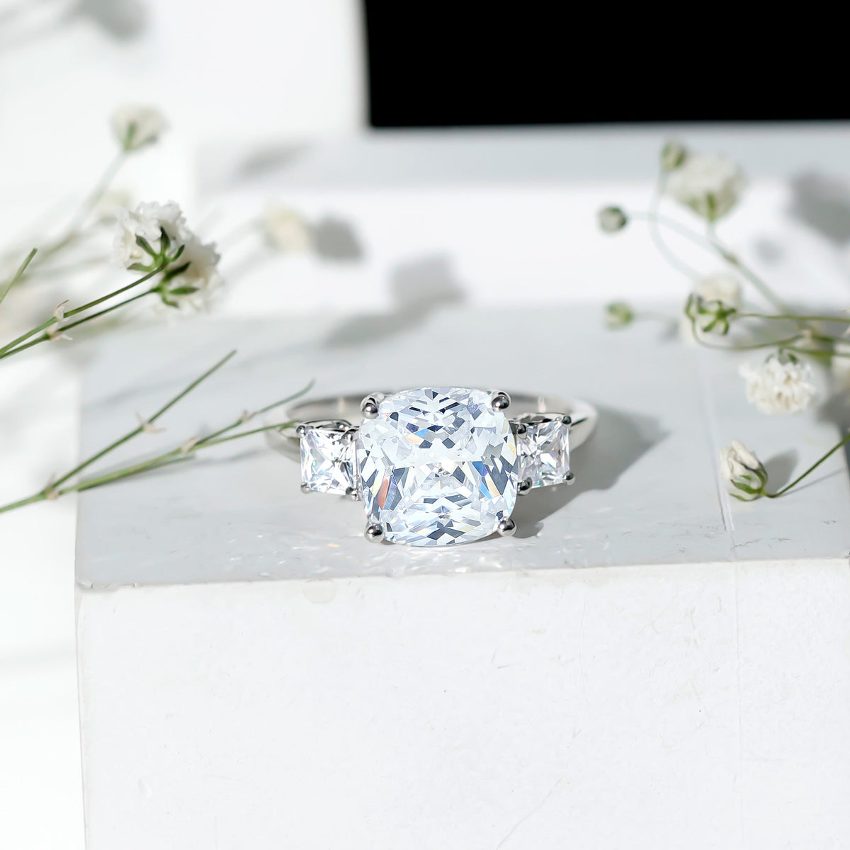 Certified 6 Carat Cubic Zirconia Three Stone Engagement Ring