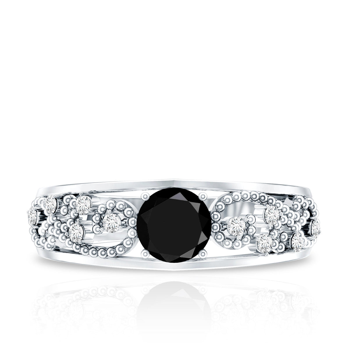 Vintage Inspired 0.8 Carat Lab Grown Black and White Diamond Engagement Ring
