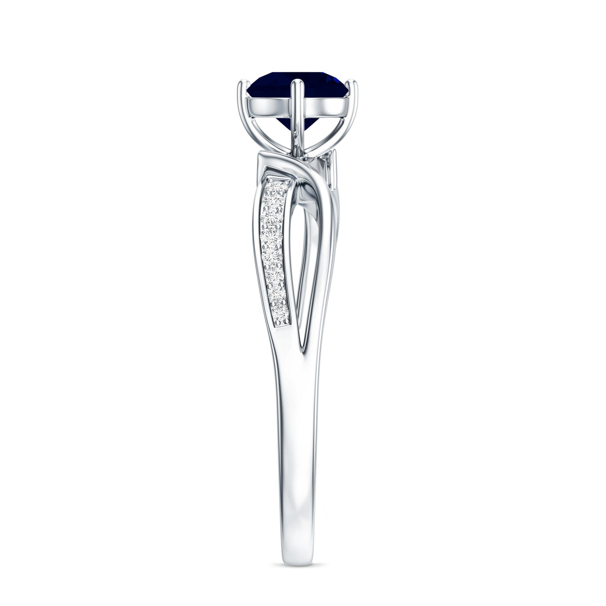 Real 0.95 Carat Round Blue Sapphire Infinity Engagement Ring with Diamond
