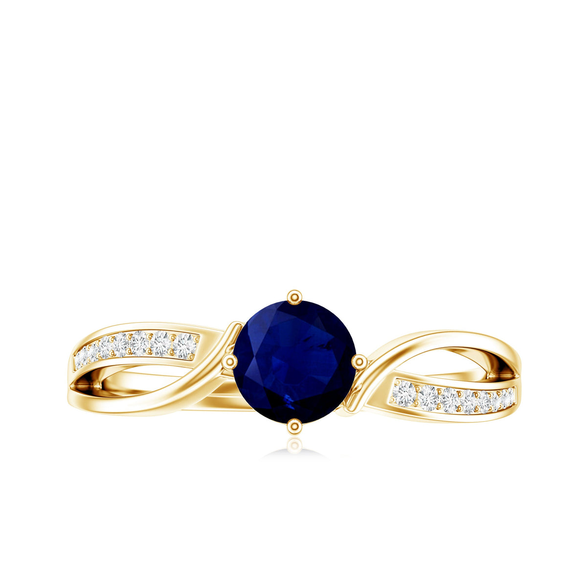 Real 0.95 Carat Round Blue Sapphire Infinity Engagement Ring with Diamond