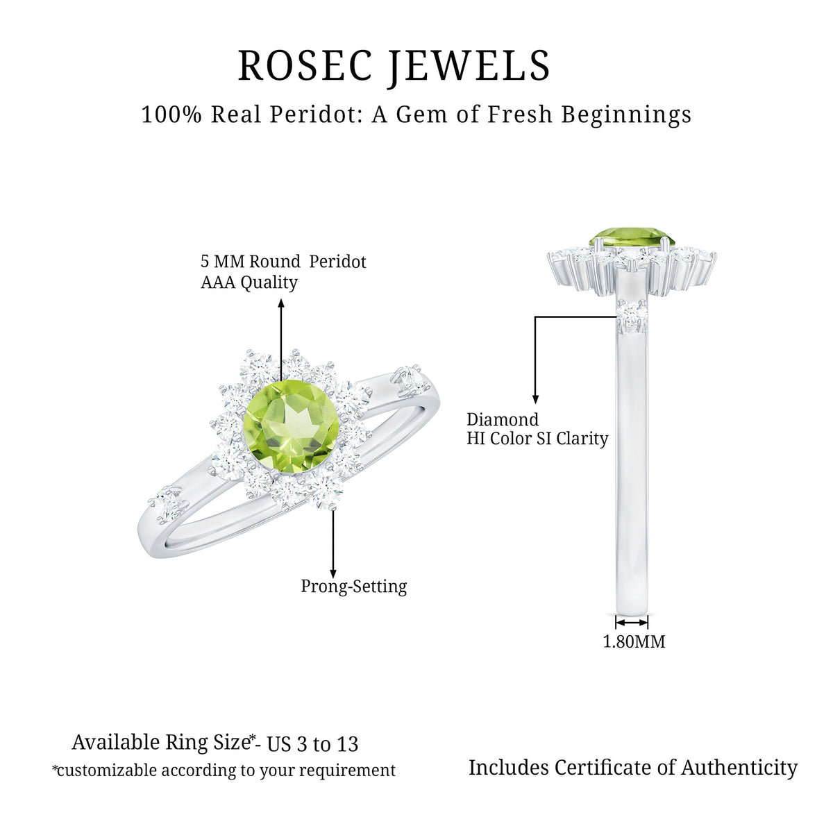 Real Half Carat Peridot Engagement Ring with Diamond Halo