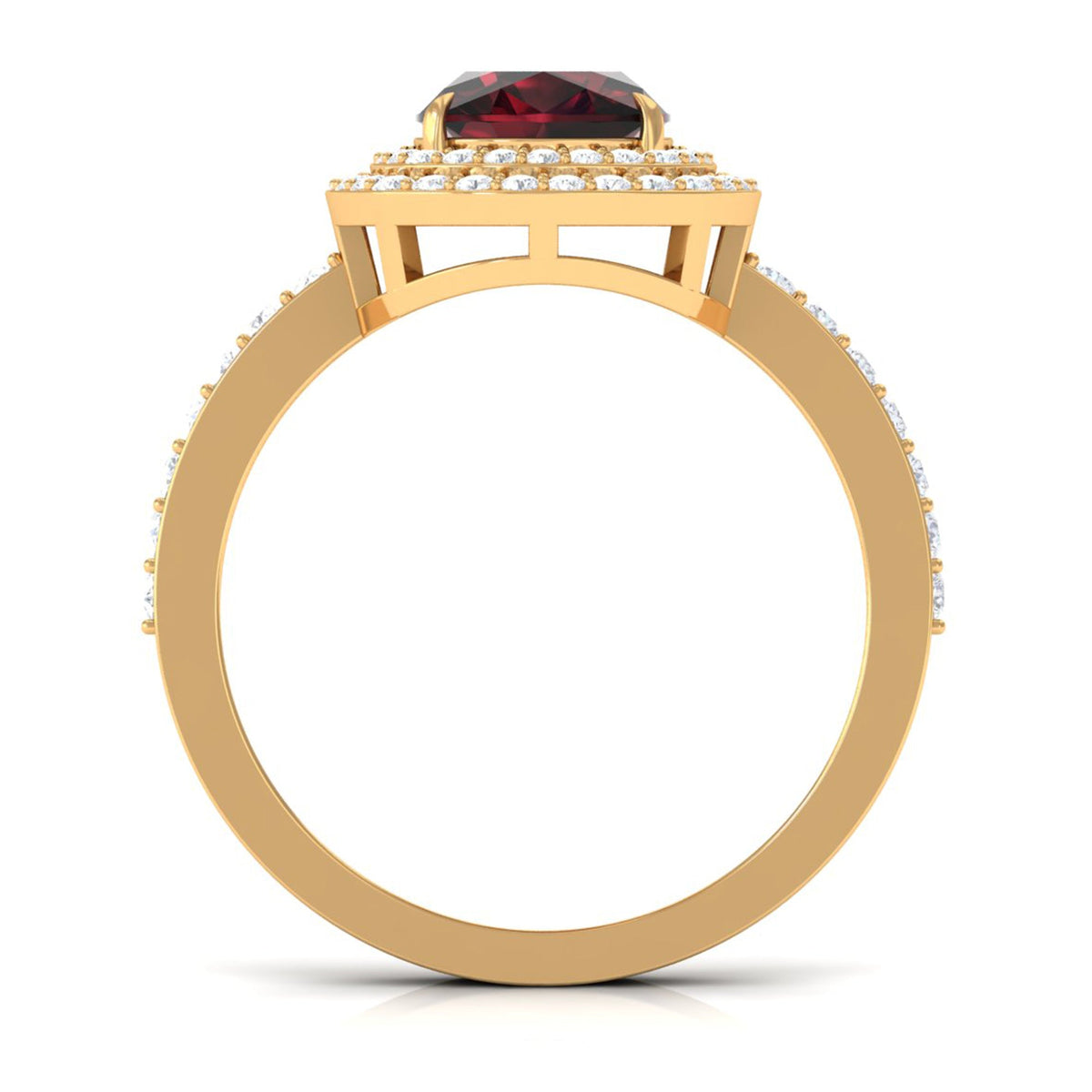Natural 3.2 Carat Cushion Cut Garnet Diamond Double Halo Engagement Ring