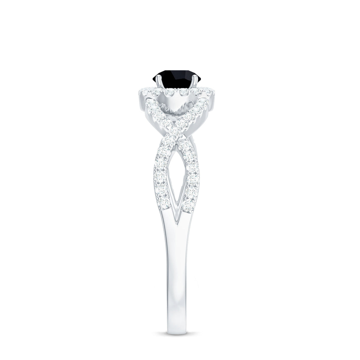 Certified 0.84 Carat Lab Grown Black Diamond Engagement Ring with Criss Cross White Diamond