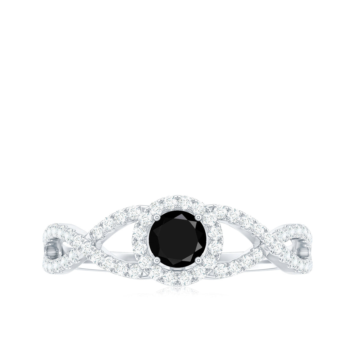 Certified 0.84 Carat Lab Grown Black Diamond Engagement Ring with Criss Cross White Diamond