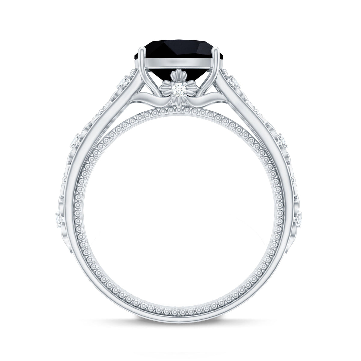 Cushion Cut 2.8 Carat Lab Grown Black Diamond Vintage Engagement Ring with White Diamond