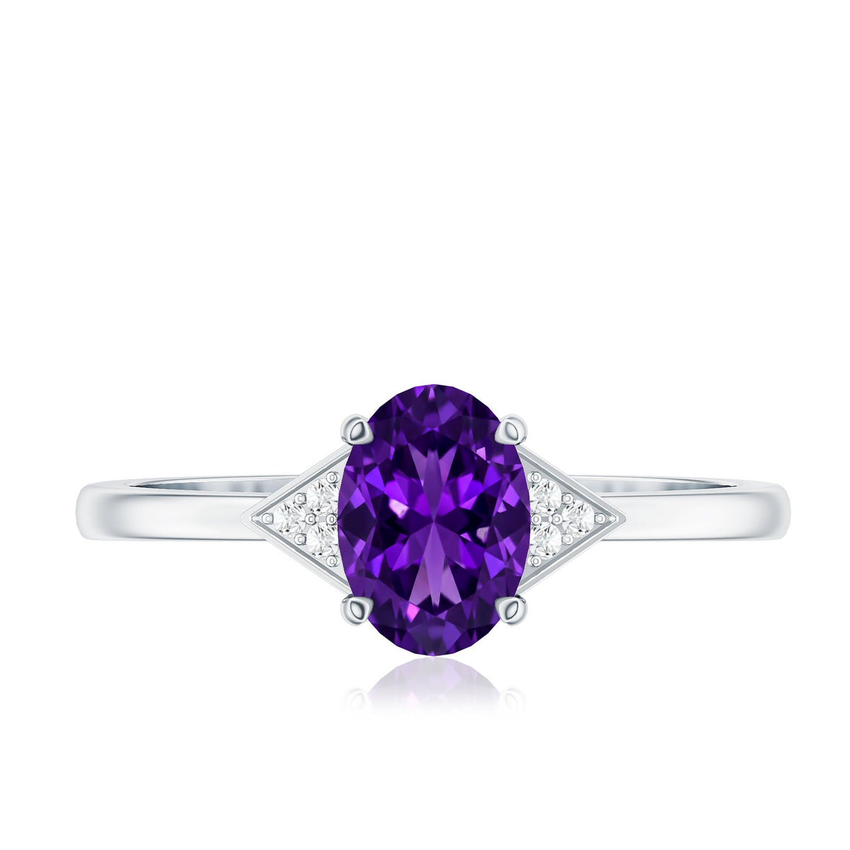 Natural 1 Carat Amethyst Oval Engagement Ring with Diamond Trio
