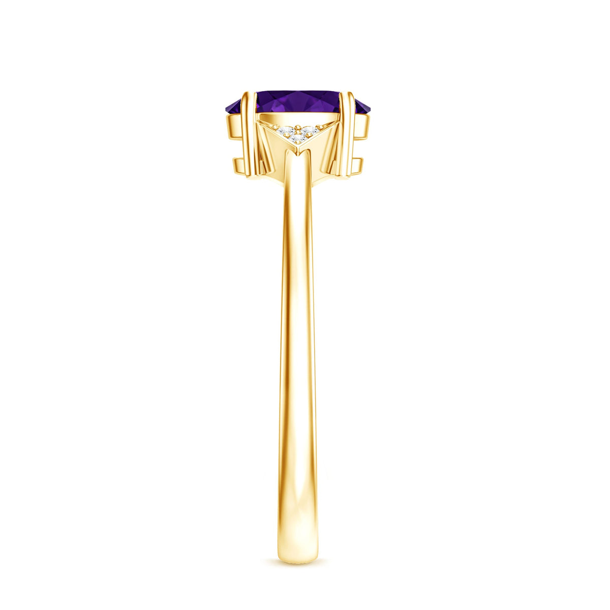 Natural 1 Carat Amethyst Oval Engagement Ring with Diamond Trio