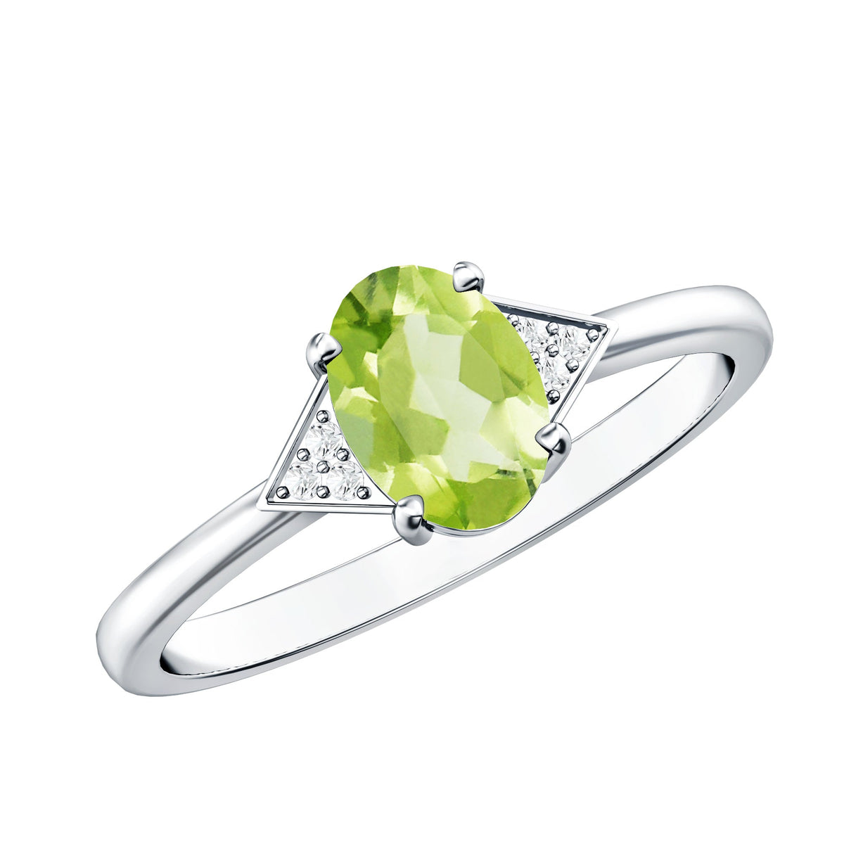 Natural Solitaire 1 Carat Peridot Oval Engagement Ring with Diamond