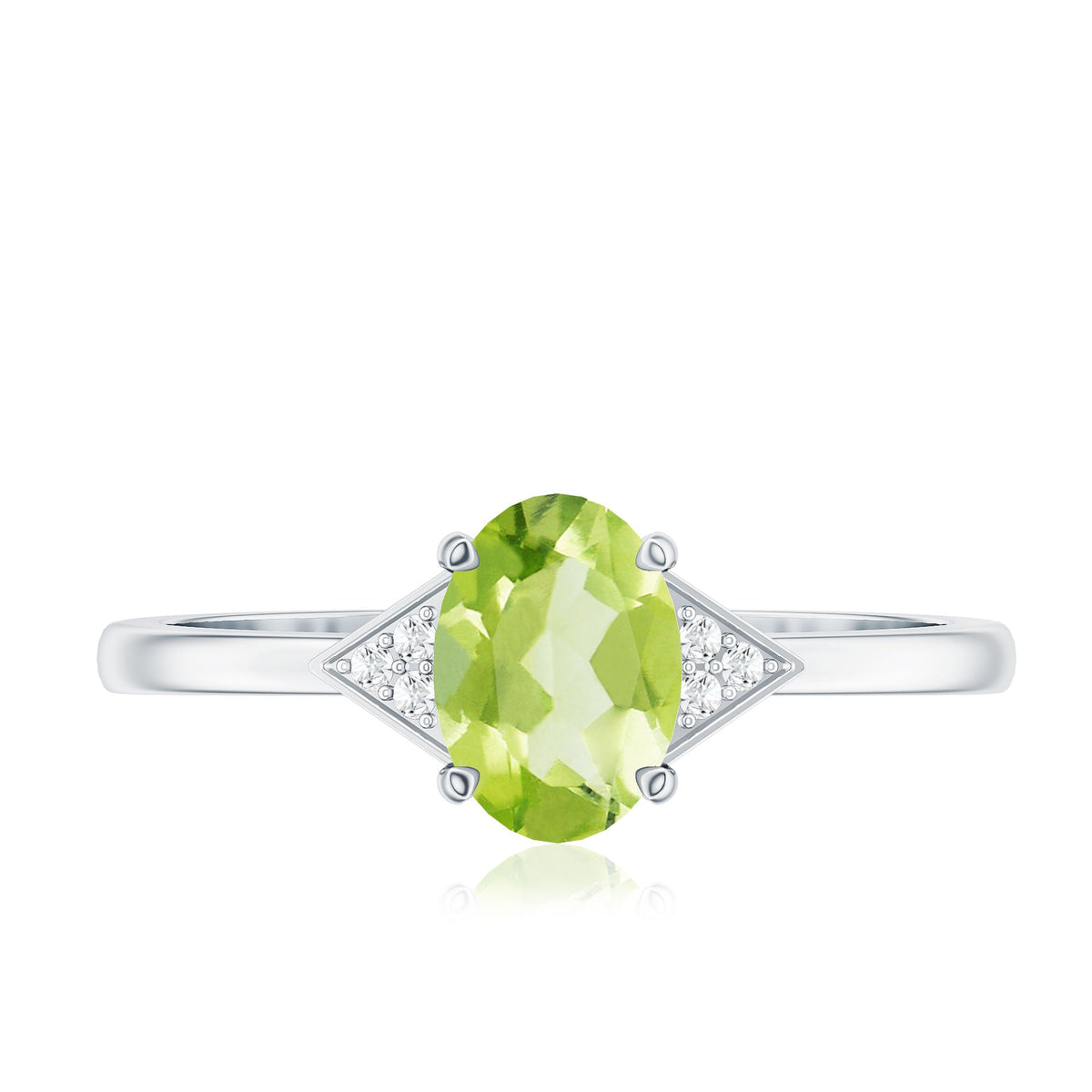 Natural Solitaire 1 Carat Peridot Oval Engagement Ring with Diamond