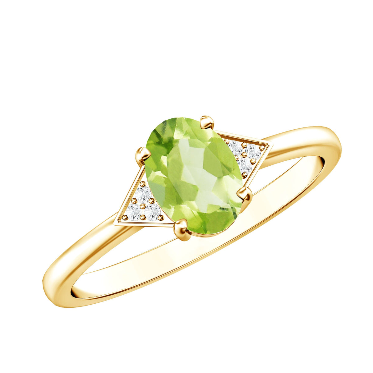 Natural Solitaire 1 Carat Peridot Oval Engagement Ring with Diamond