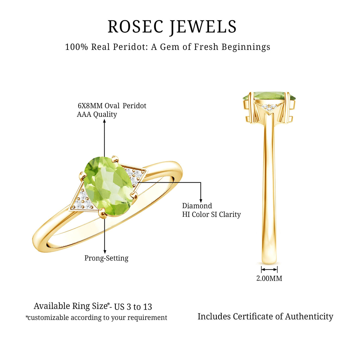 Natural Solitaire 1 Carat Peridot Oval Engagement Ring with Diamond