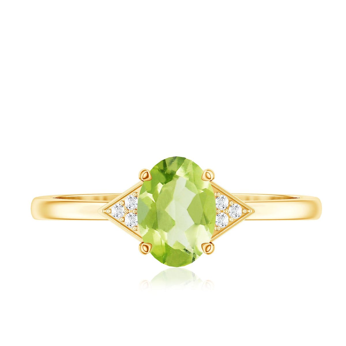 Natural Solitaire 1 Carat Peridot Oval Engagement Ring with Diamond