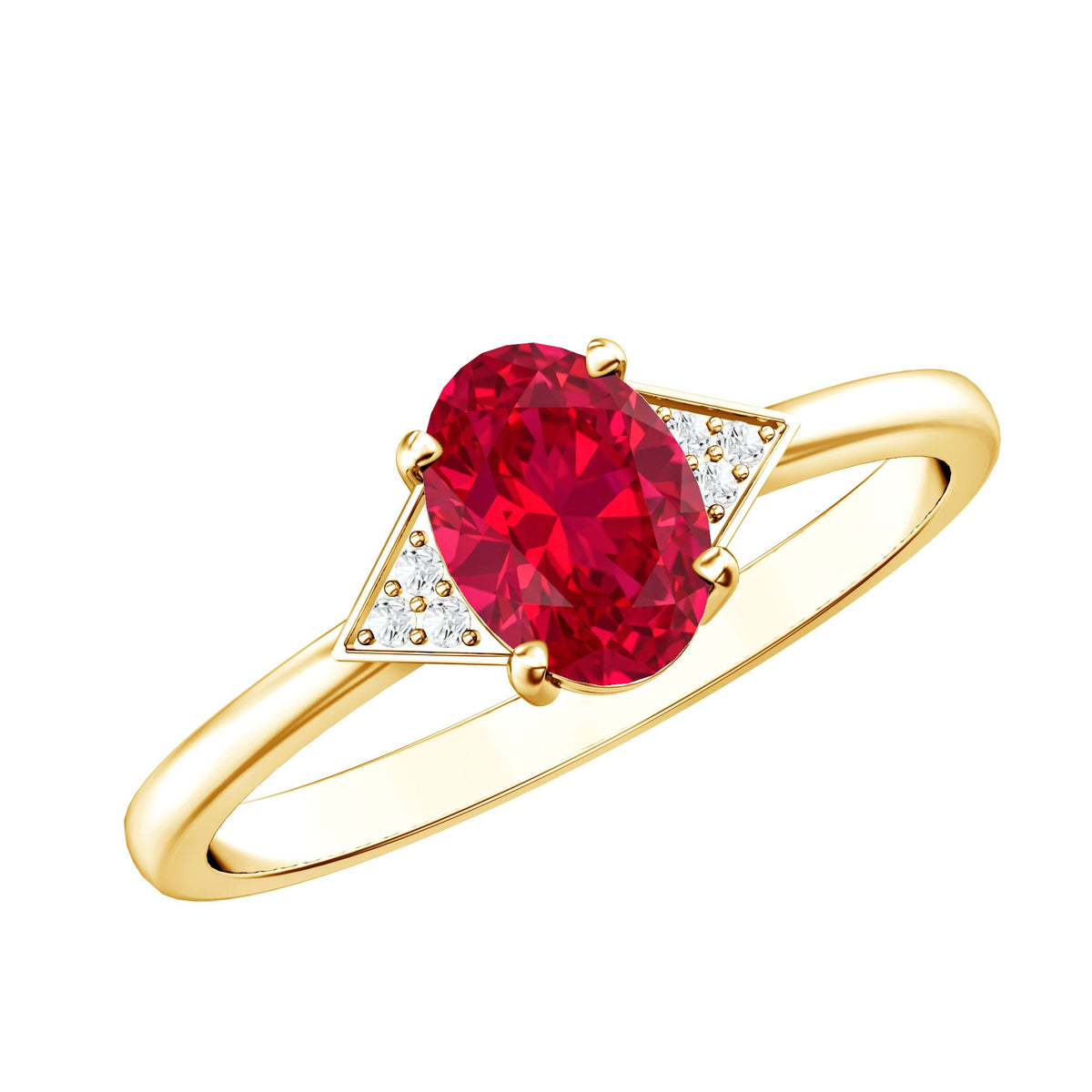 1.5 Carat Oval Lab Created Ruby Solitaire Ring with Diamonds