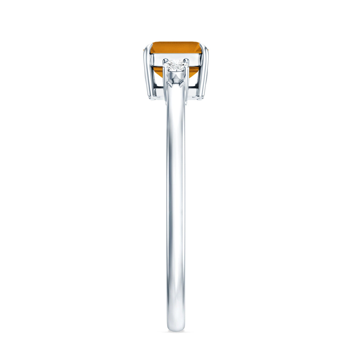 Natural Emerald Cut Citrine East West Engagement Ring with Diamond