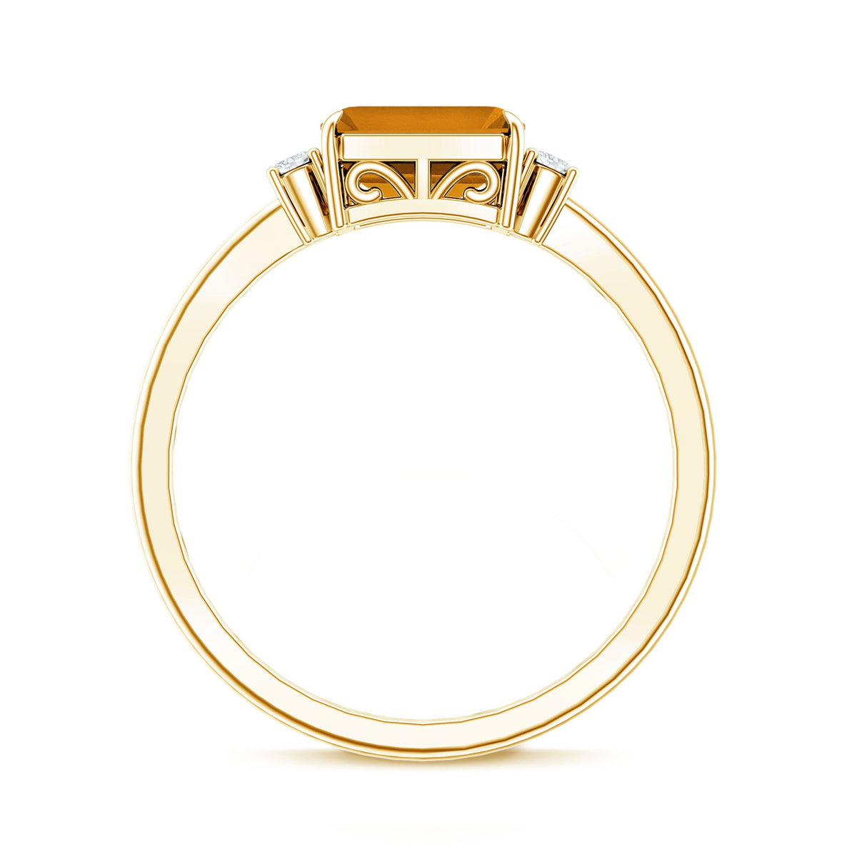 Natural Emerald Cut Citrine East West Engagement Ring with Diamond