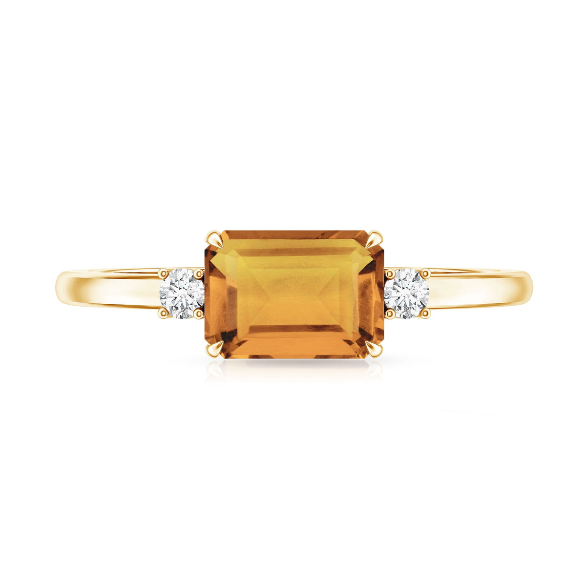 Natural Emerald Cut Citrine East West Engagement Ring with Diamond