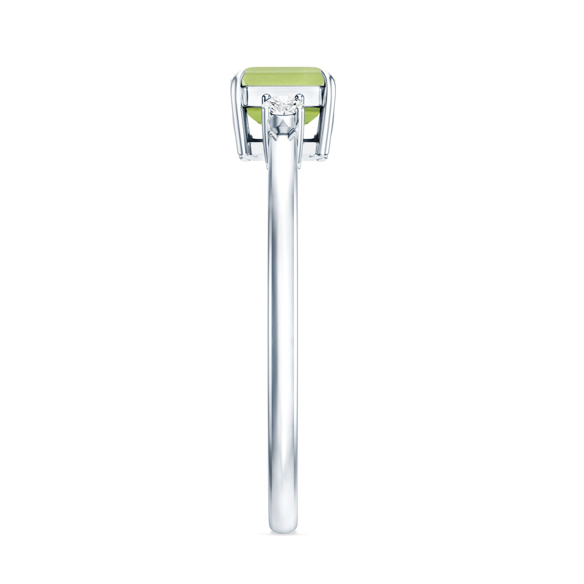 Real 1.8 Carat Peridot Emerald Cut Engagement Ring with Diamond in East West Style