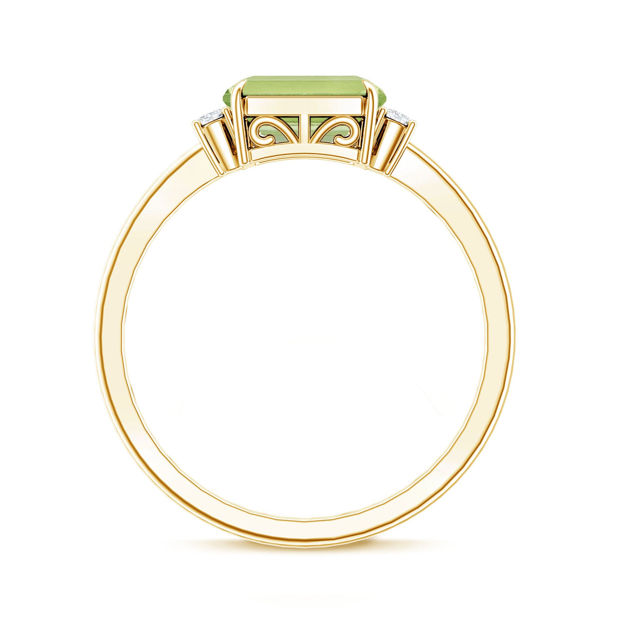 Real 1.8 Carat Peridot Emerald Cut Engagement Ring with Diamond in East West Style