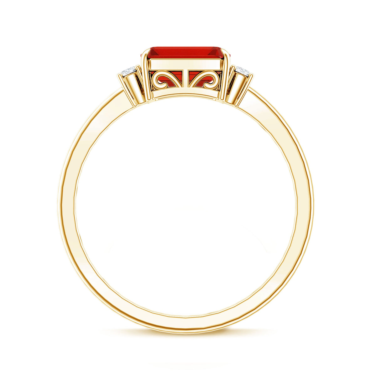 1 Carat Octagon Cut Fire Opal East West Engagement Ring with Diamond
