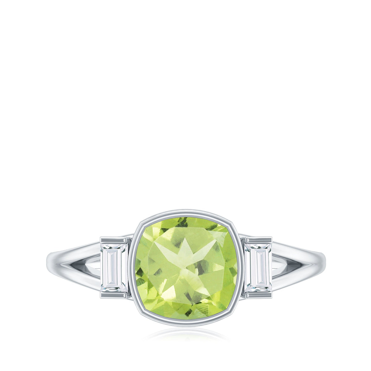 Natural 2 Carat Peridot Cushion Cut Engagement Ring with Diamond