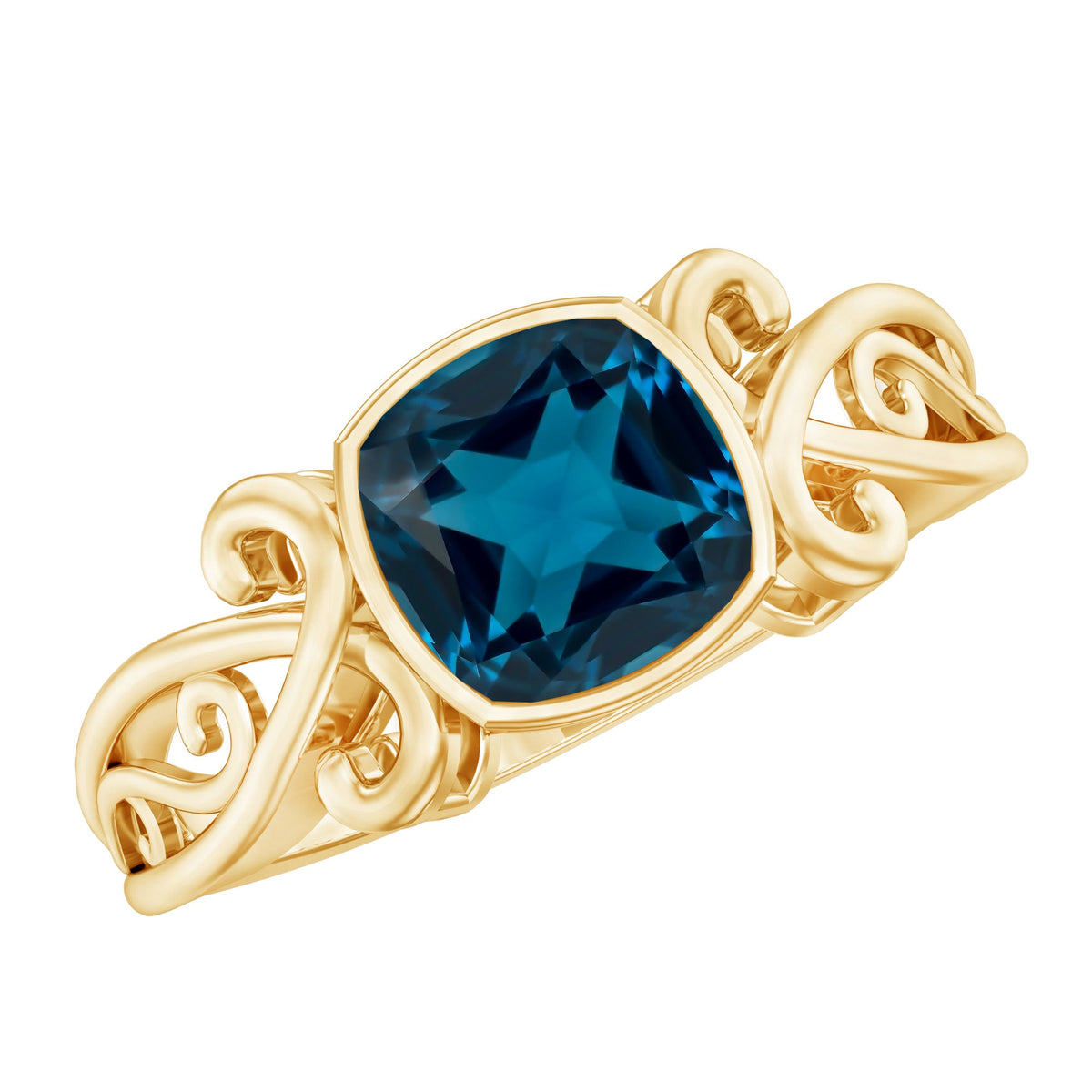 2.8 Carat Cushion Cut London Blue Topaz Vintage Solitaire Ring