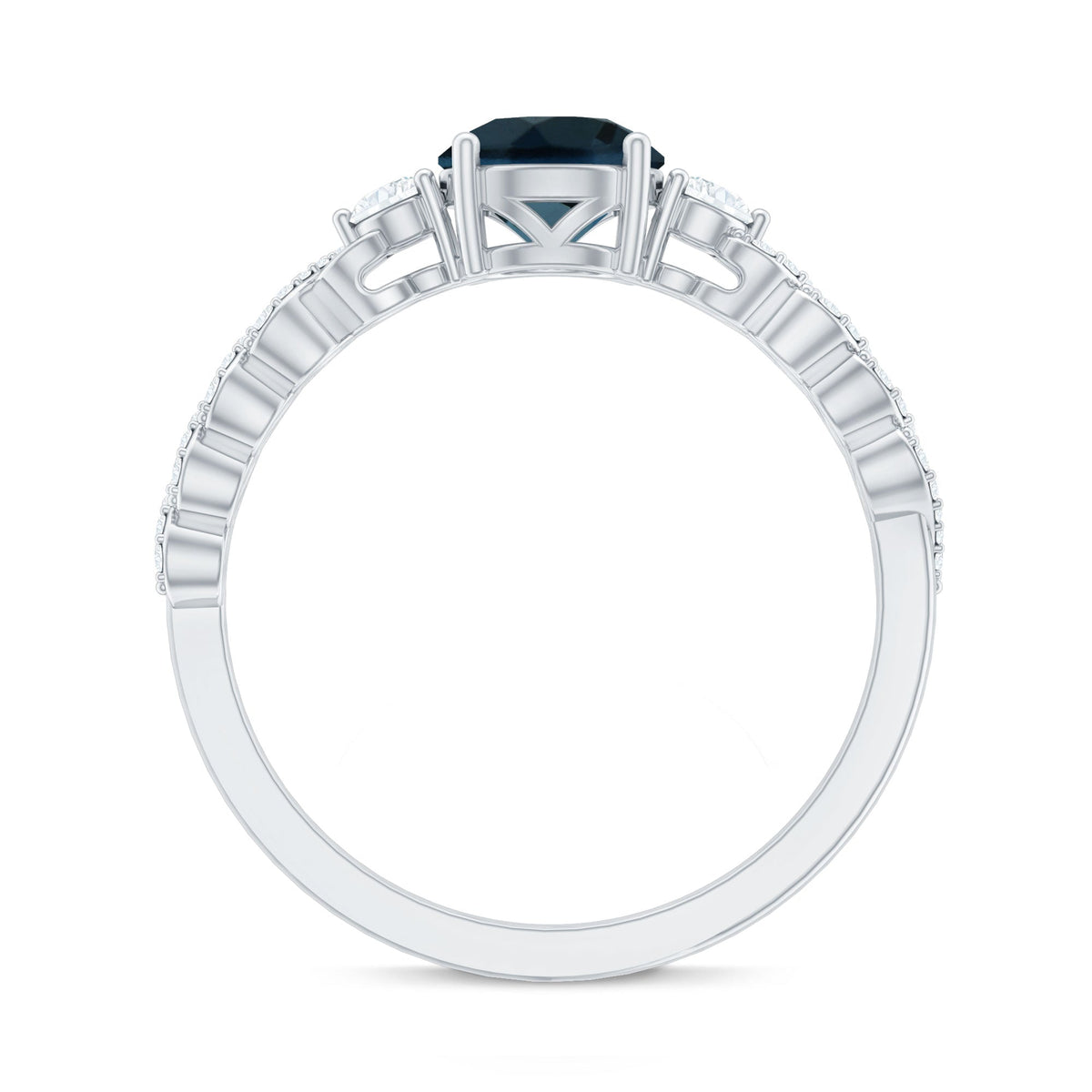 London Blue Topaz Designer Ring with Diamond Side Stones