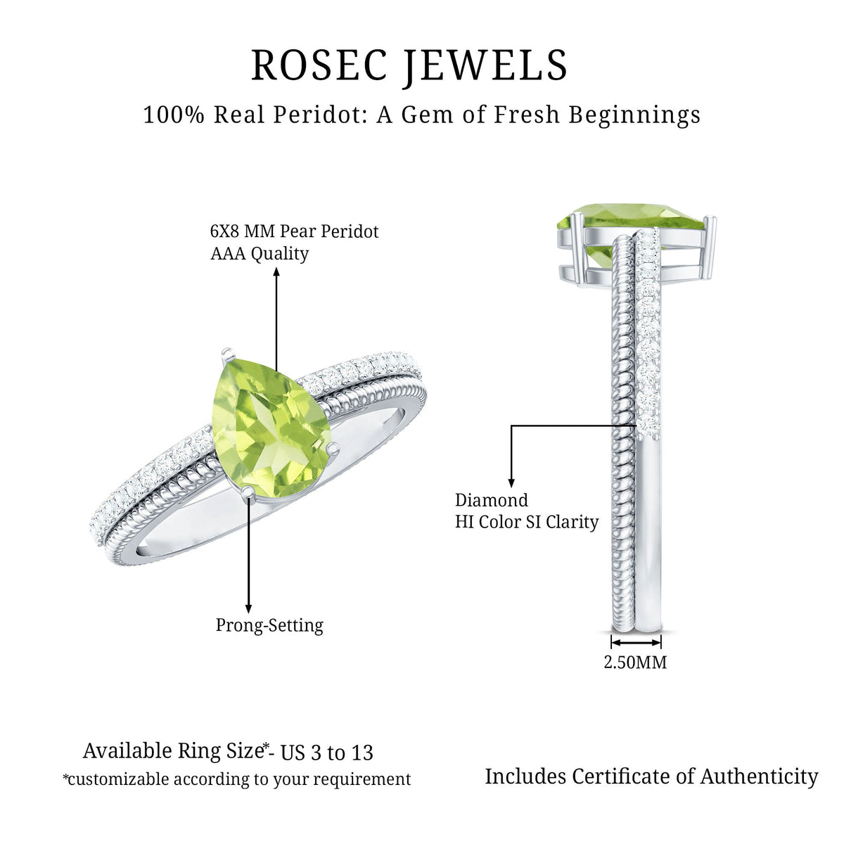 1 Carat Pear Shaped Peridot And Diamond Engagement Ring
