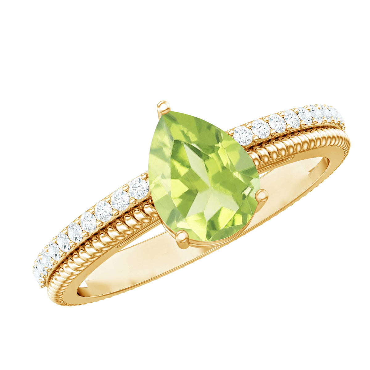 1 Carat Pear Shaped Peridot And Diamond Engagement Ring