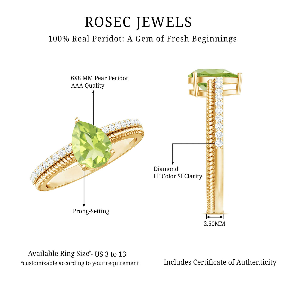 1 Carat Pear Shaped Peridot And Diamond Engagement Ring