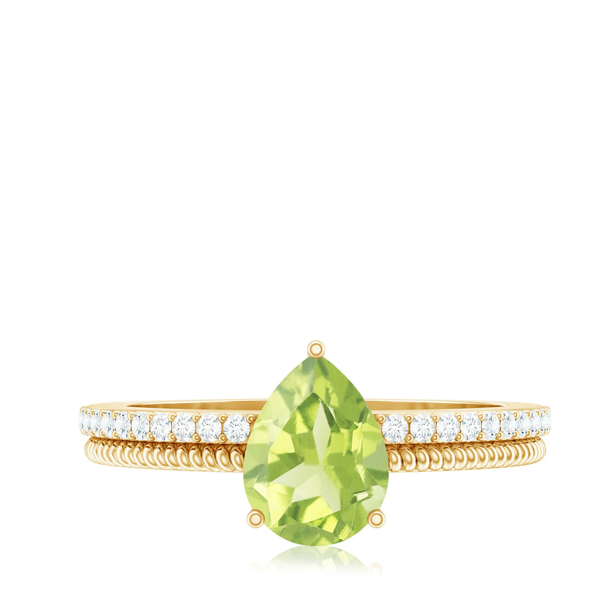 1 Carat Pear Shaped Peridot And Diamond Engagement Ring