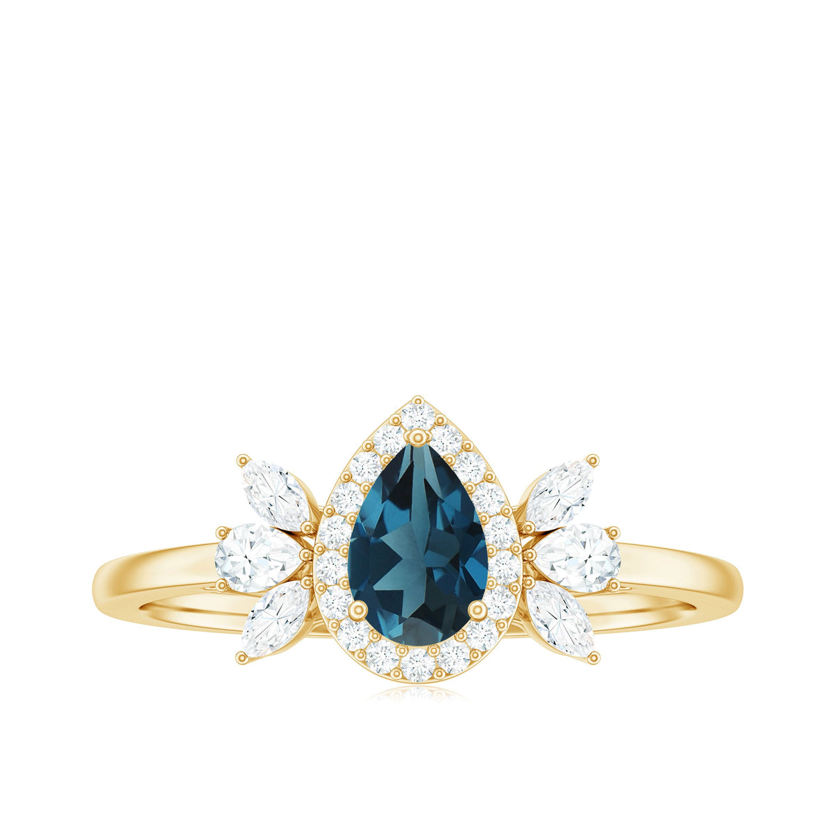 Pear Shaped London Blue Topaz Engagement Ring with Diamond Halo
