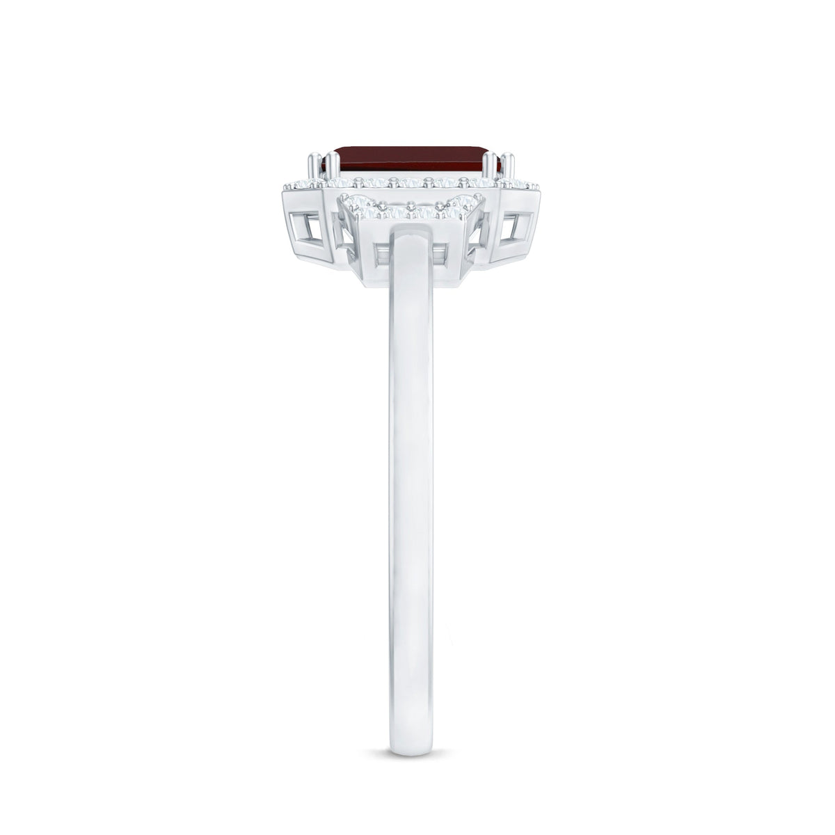 Real 2 Carat Garnet Emerald Cut Engagement Ring with Diamond Halo