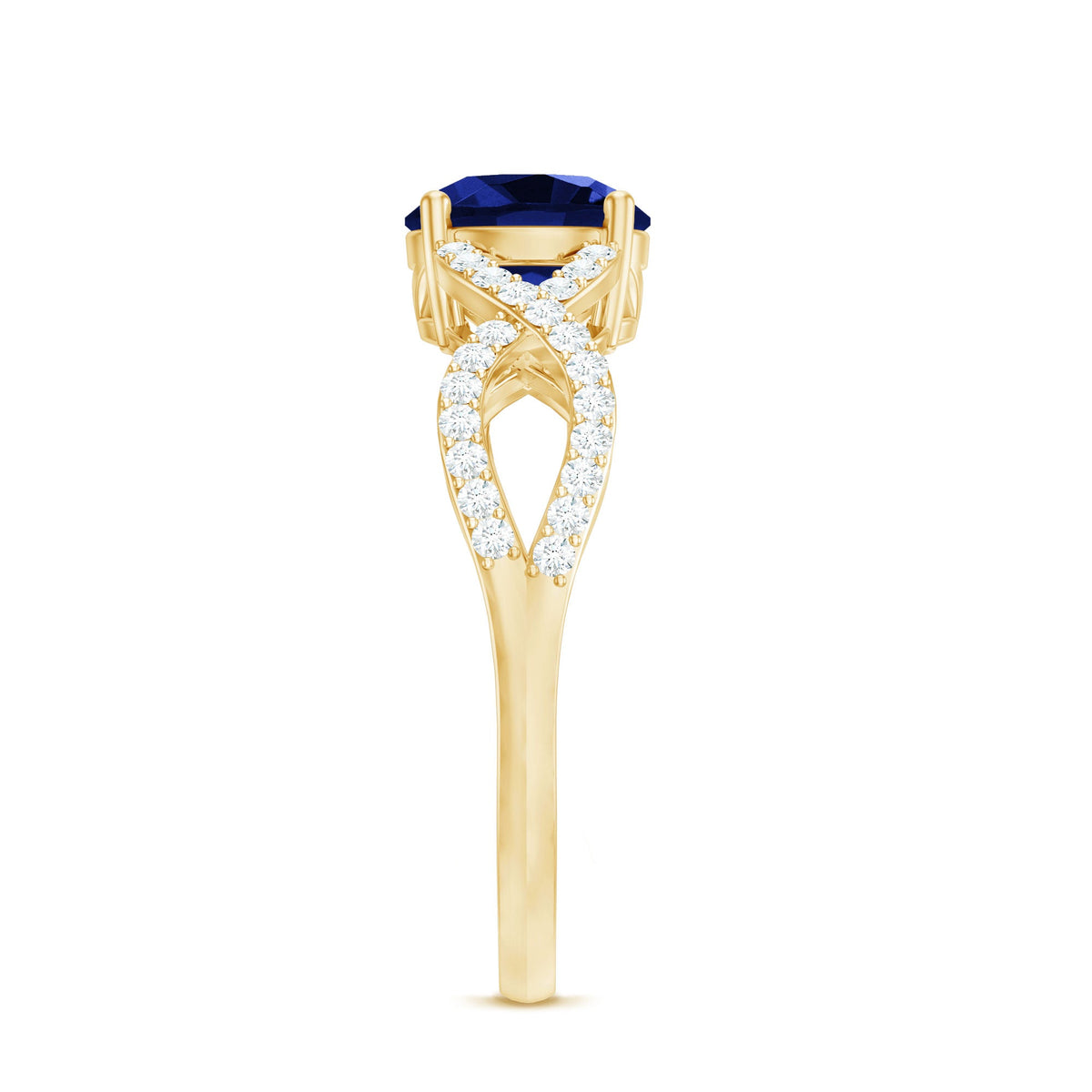 Certified Lab Grown Blue Sapphire Round Engagement Ring With Moissanite