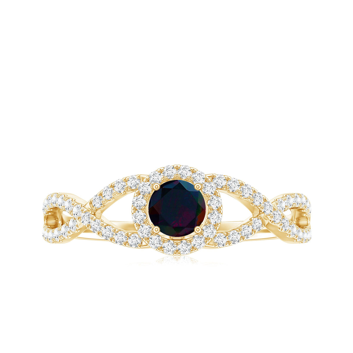Natural Black Opal and Diamond Halo Engagement Ring