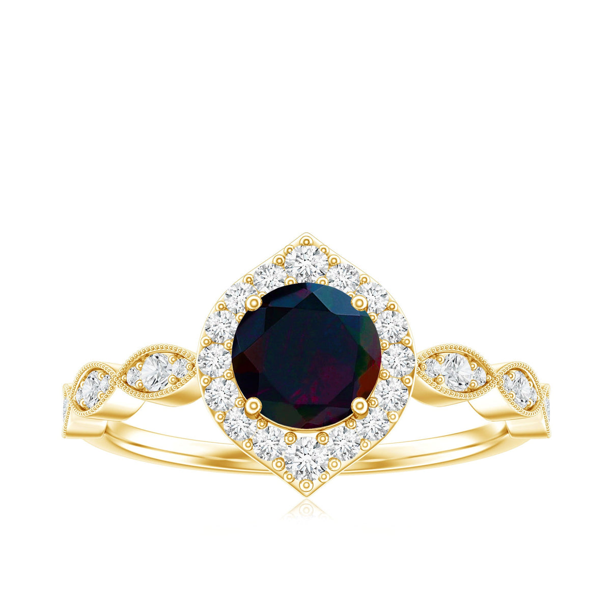 0.8 Carat Black Opal Vintage Engagement Ring with Diamond Accent