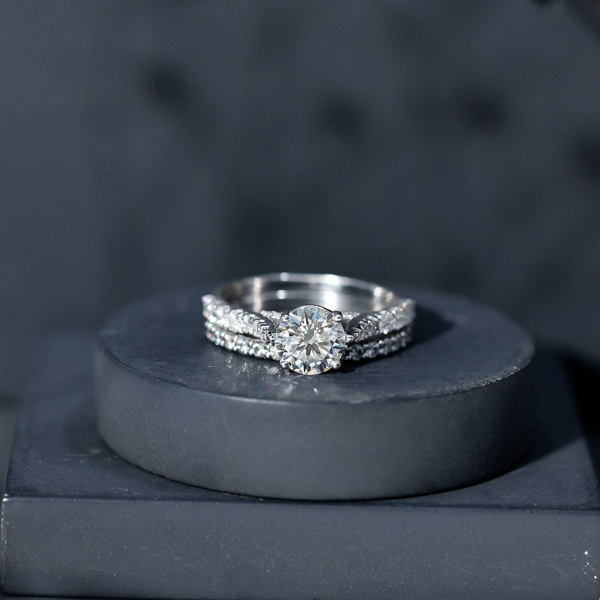 2 Carat Moissanite Solitaire Engagement Ring Set With Eternity Band