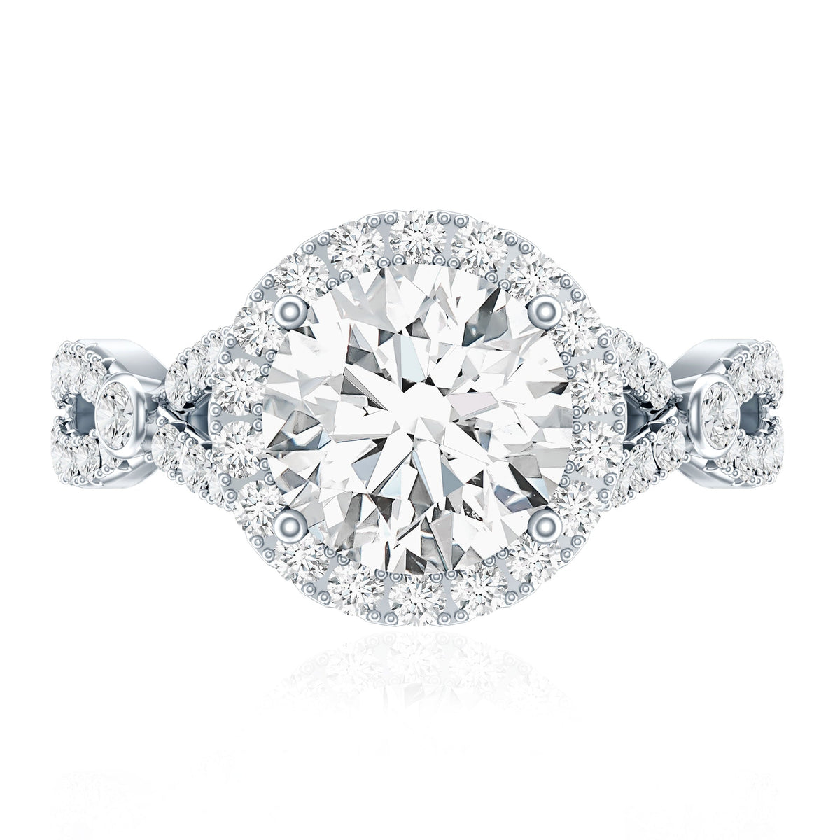Certified 2 CT Moissanite Criss Cross Engagement Ring with Halo