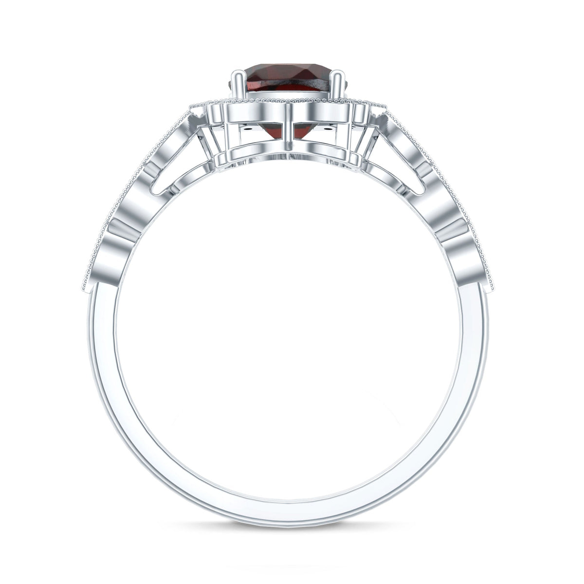 Vintage Looking 3.2 Carat Garnet Cushion Cut Engagement Ring with Diamond