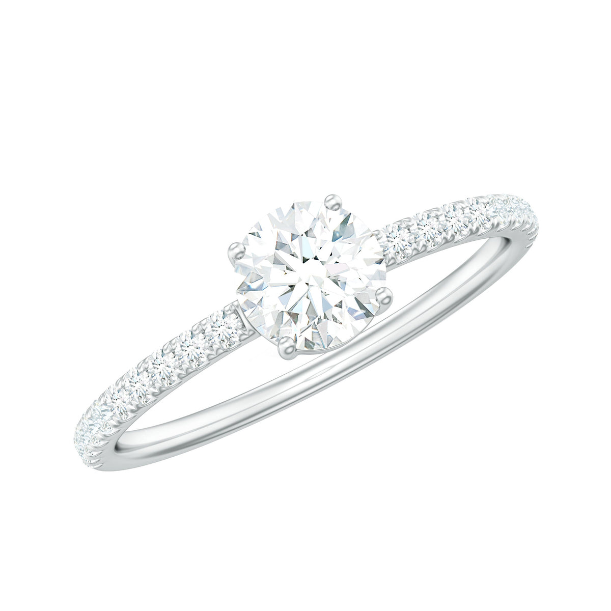 Round Shape Moissanite Solitaire Promise Ring with Side Stones