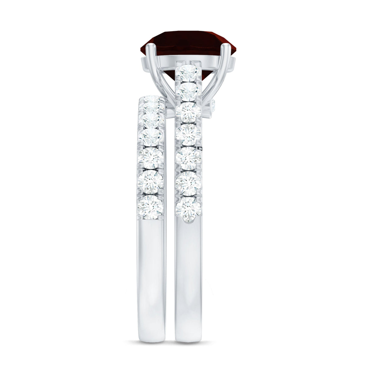 Natural 2.3 Carat Garnet Diamond Wedding Bridal Ring Set of 2