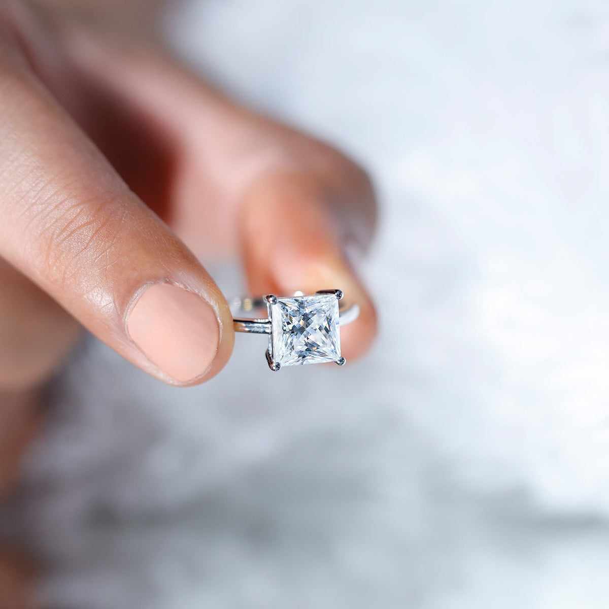 3 Carat Princess Cut Moissanite Solitaire Engagement Ring