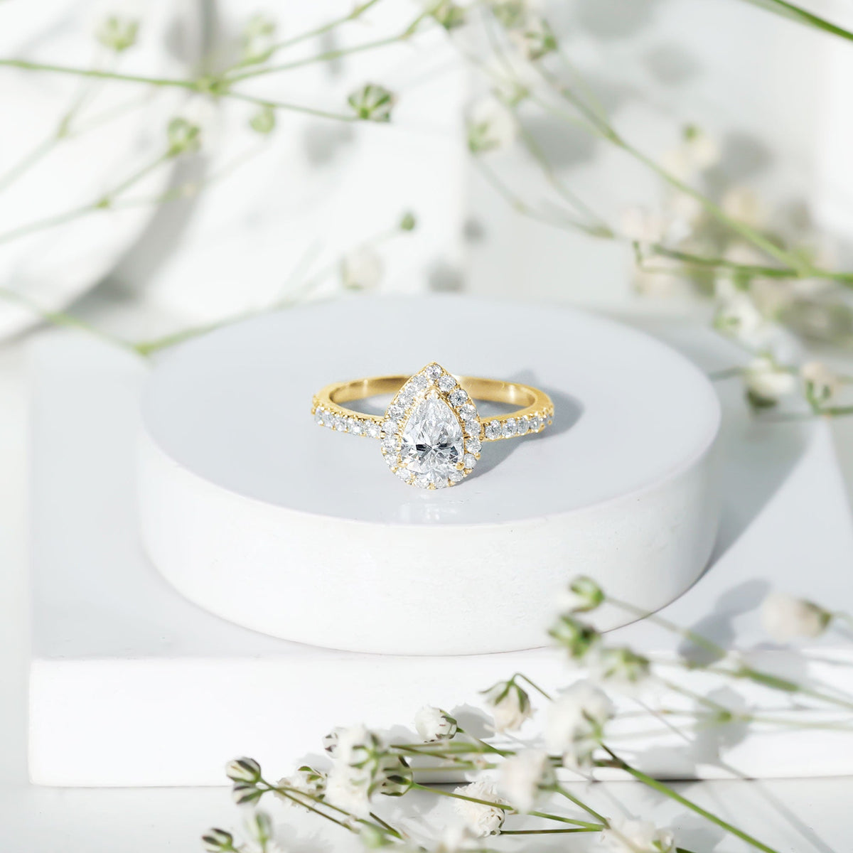 Certified Moissanite Teardrop Engagement Ring with Halo