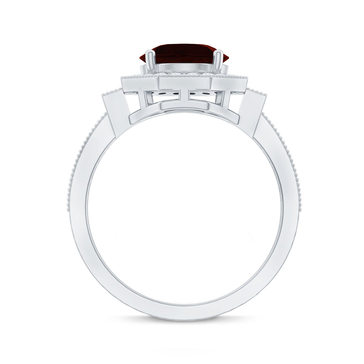 2.3 Carat Garnet Art Deco Engagement Ring with Diamond Halo