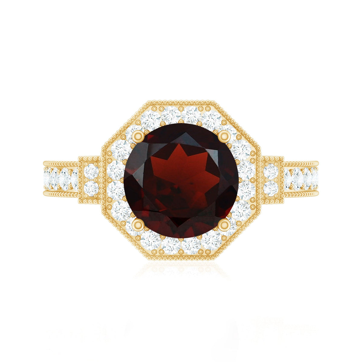 2.3 Carat Garnet Art Deco Engagement Ring with Diamond Halo