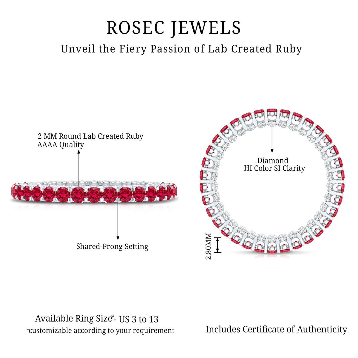 Round Shape Lab Grown Ruby and Diamond Eternity Wedding Band