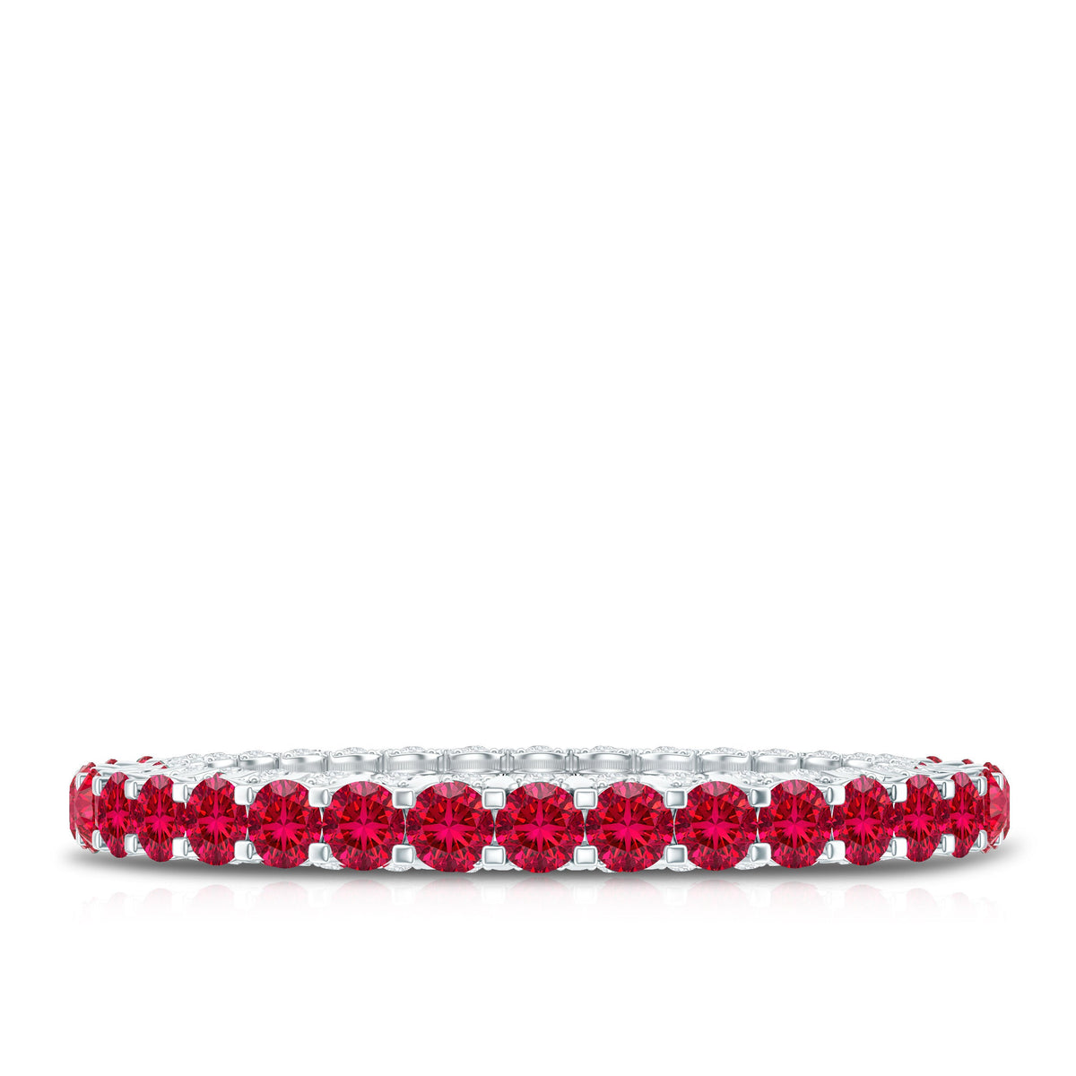 Round Shape Lab Grown Ruby and Diamond Eternity Wedding Band